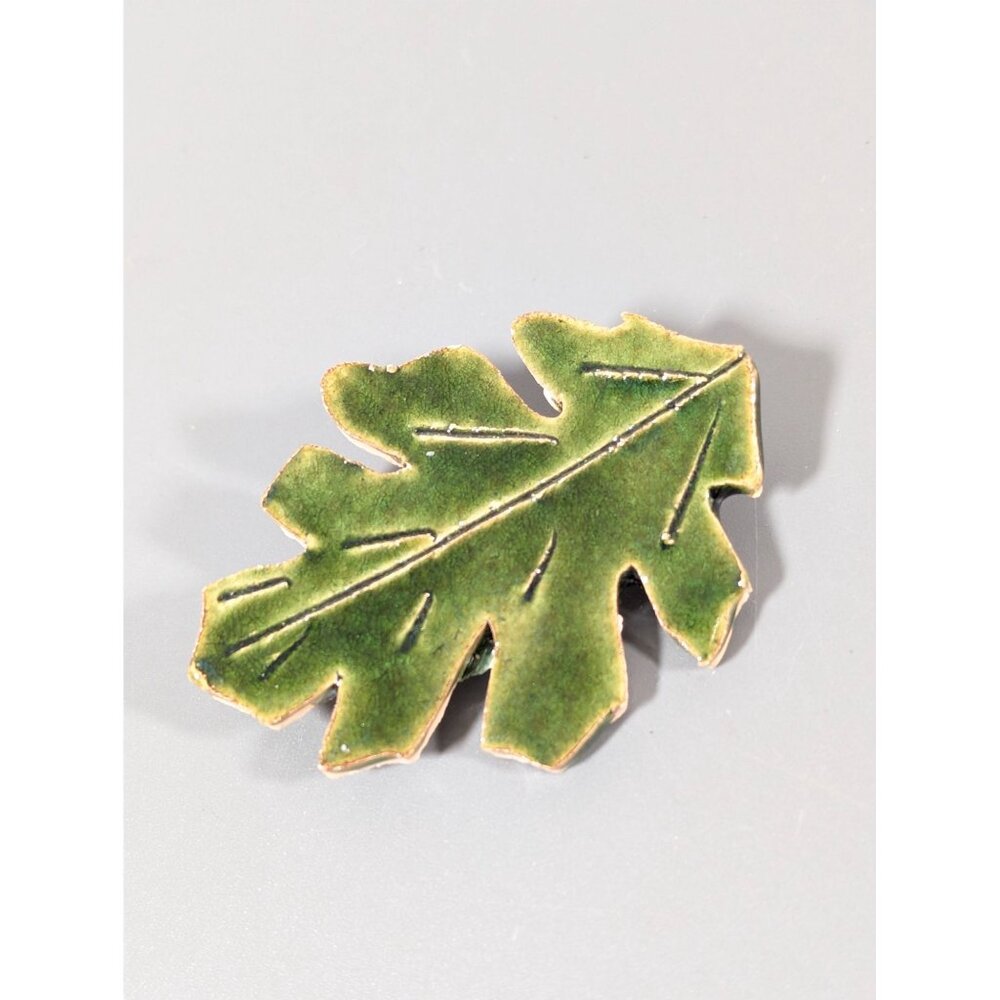 Artisan‎ Green Ceramic Oak Leaf Pin Brooch Fall Autumn